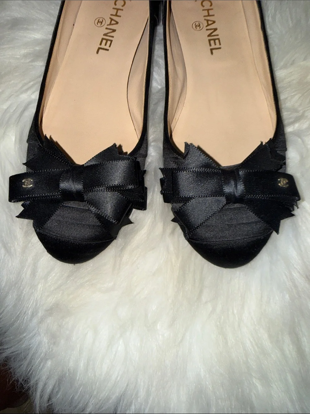 CHANEL Black Ribbon Bow Ballet Flats size 40 2007